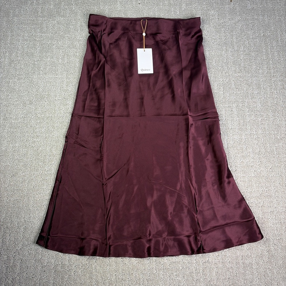 Quince Washable Silk Midi Skirt Wine Tasting Red Quiet Luxury Minimalist M NWT